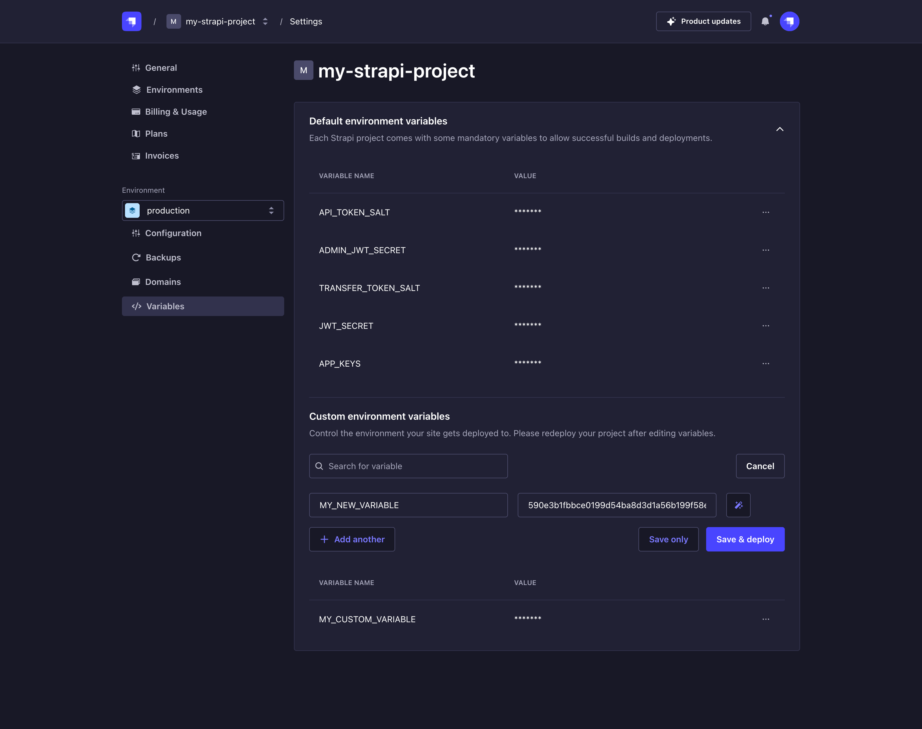 Project variables